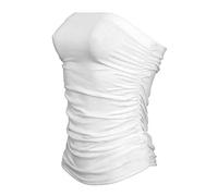 Women’s Bandeau Neck Sheering Boob Tube Top Printed Plain Shirt Ladies Summer Wear Sleeveless Strapless Tee Top Street Wear Casual Tops Plus Size UK 8-26 White