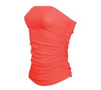 Women's Bandeau Strapless Neck Everyday Wear Plus Size Boob Tube Vest Top Ladies Side Ruched Crop Plain and Printed Tee Summer Stretchy Sleeveless Bra Top UK 8 to 26 Coral