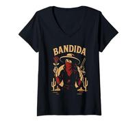 Womens Bandida Chicana Mexican Latina Style V-Neck T-Shirt