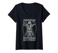 Womens Banjo Player Vitruvian Man Leonardo Da Vinci Country Music V-Neck T-Shirt