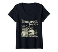 Womens Banned Book Reader's Club Literacy and Justice for All Skull V-Neck T-Shirt