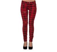 Women's Banned Red Tartan Plaid Check Emo Punk Skinny Trousers, S / 28inches / UK 10, Red