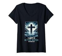 Womens Baptism I Left It in The Water Matthew 28 19 Religious Cross V-Neck T-Shirt