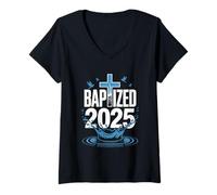 Womens Baptized 2025 Baptism Christian Jesus Christ God Church V-Neck T-Shirt