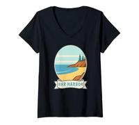 Womens Bar Harbor Maine Retro Coastal Design V-Neck T-Shirt
