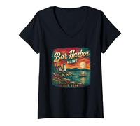 Women's Bar Harbor Maine Vintage Coast Travel Bar Harbor V-Neck T-Shirt