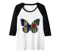 Womens Barbados and Dominica Mix Butterfly Half Bajan Half Dominica Raglan Baseball Tee