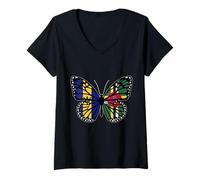 Womens Barbados and Dominica Mix Butterfly Half Bajan Half Dominica V-Neck T-Shirt
