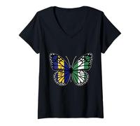 Womens Barbados and Nigeria Mix Butterfly Half Bajan Half Nigerian V-Neck T-Shirt