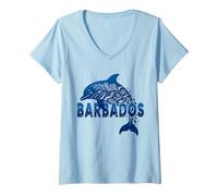 Womens Barbados Blue Dolphin Caribbean Sea Nature Marine Life V-Neck T-Shirt