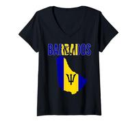 Women's Barbados Flag Map Pride Caribbean Heritage V-Neck T-Shirt