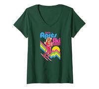 Women's Barbie - Après Ski Retro Doll V-Neck T-Shirt, Dark Green, Large
