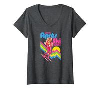 Women's Barbie - Après Ski Retro Doll V-Neck T-Shirt, Dark Heather Grey, XX-Large