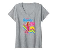Women's Barbie - Après Ski Retro Doll V-Neck T-Shirt, Heather Grey, X-Large