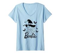 Womens Barbie - Halloween Witch And Bats V-Neck T-Shirt