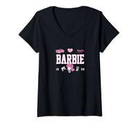 Womens Barbie Pink Malibu 1959 Retro Icon Graphic V-Neck T-Shirt