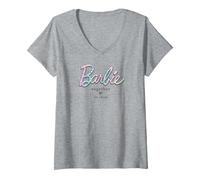 Women's Barbie - Together We Shine Pastel Tie Dye Design V-Neck T-Shirt, Heather Grey, XX-Large
