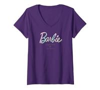 Women's Barbie - Together We Shine Pastel Tie Dye Design V-Neck T-Shirt, Purple, Medium