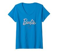 Women's Barbie - Together We Shine Pastel Tie Dye Design V-Neck T-Shirt, Sapphire Blue, Medium