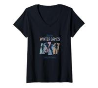 Womens Barbie - Winter Games Retro Skate Ski Board Design V-Neck T-Shirt