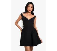 Womens Bardot Structured Volume Skater Mini Dress - Black - 8, Black