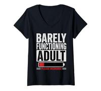 Women's Barely Functioning Adult Funny Low Energy Humor Sarcastic V-Neck T-Shirt