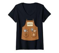 Women's Barista Funny Cute Apron Coffee Espresso Costume V-Neck T-Shirt