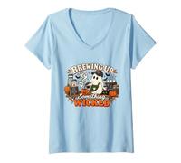 Women's Barista Halloween Coffee Brewing Up Something Wicked V-Neck T-Shirt