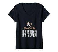 Women's Barista Humor - Tuned At Six Drifting By Seven V-Neck T-Shirt