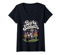 Womens Bark Sabbath Rock Dog Lava Lamp Retro Music Humor V-Neck T-Shirt