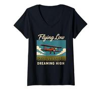 Womens Barnstormer Vintage Stunt Pilot Retro Biplane Aviation Gift V-Neck T-Shirt