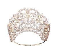 Women's Baroque Round Blue Bridal Crown Pageant Tiara Floral Headdress with Crystal Leaves for Bride Wedding Dress Diadem Hair Jewelry Vintage Theme Celebration