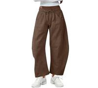Women's Barrel Leg Sweatpants Drawstring Elastic Waist Wide Leg Lounge Pants Solid Color Baggy Comfy Casual Trousers with Pockets Sport Running Workout Bottoms Brown