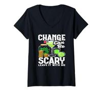 Womens Bartender Change Can Be Scary Leave It V-Neck T-Shirt
