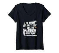 Women's Bartender Decide Customer is Always Right Quote Drinking B V-Neck T-Shirt