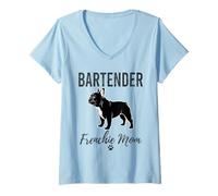 Womens Bartender Frenchie Mom Shirt Dog Lover Gift for Mixologist V-Neck T-Shirt
