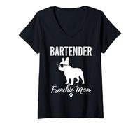 Womens Bartender Frenchie Mom Shirt Dog Lover Gift for Mixologist V-Neck T-Shirt