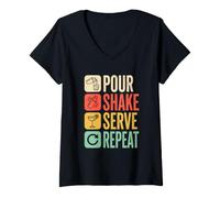 Women's Bartender Pour Shake Serve Repeat Mixology V-Neck T-Shirt
