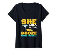 Womens Bartender She Who Has The Booze Makes Rules V-Neck T-Shirt