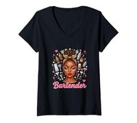 Women's Bartender Tools Afro Women Bow Tie Proud Black Juneteenth V-Neck T-Shirt