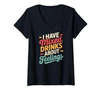 Women's Bartending I Have Mixed Drinks About Feelings Humor V-Neck T-Shirt