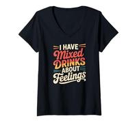Women's Bartending I Have Mixed Drinks About Feelings Humor V-Neck T-Shirt