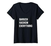 Womens Baruch Hashem Everything God Bless Hebrew Jewish Thank God V-Neck T-Shirt