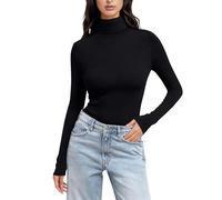 Womens Base Layer Tops Long Sleeve High Neck Jumpers Polo Roll Neck Top Ladies Thermal Vests Basic Pullover Top Fall Winter Shirts Sweater for Ski Hiking Running Cycling S-5Xl Black