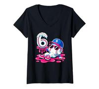 Womens Baseball 6 Year Old Ice Cream Drip 6th Birthday V-Neck T-Shirt