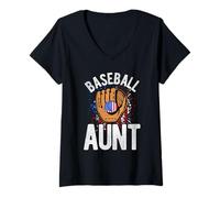 Women's Baseball Aunt USA Flag V-Neck T-Shirt