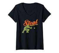 Womens Baseball Catcher Quote Steal I Dare Ya! Player Meme V-Neck T-Shirt
