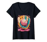 Womens Baseball Drip For Boys Ice Cream Drip Boys Baseball Glove V-Neck T-Shirt