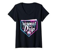 Womens Baseball Drip Ice Cream Dripping Respect The Drip Boys Teen V-Neck T-Shirt