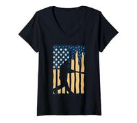Womens Baseball Dripping Ice Cream USA American Flag Sports Pitcher V-Neck T-Shirt